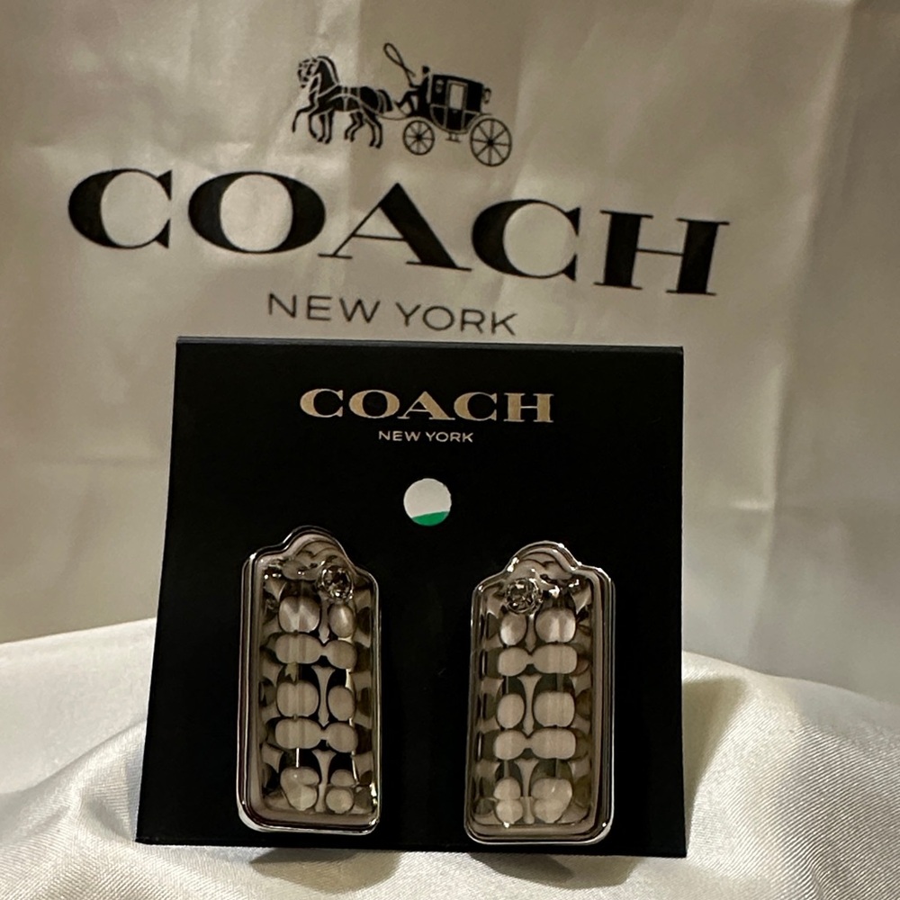 Coach Black and Silver Geometric Earrings with diamond center detail